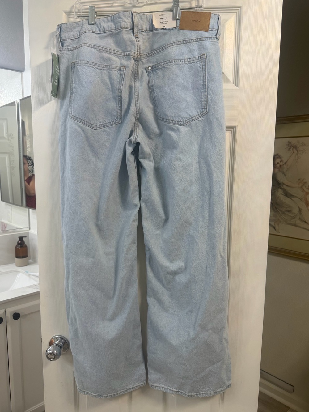 NWT H&M &Denim Light Wash Baggy Distressed Jeans Size 12 Wide Leg Y2K - Picture 3 of 12